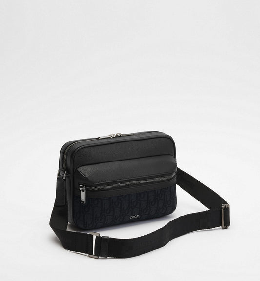 DIOR Rider 2.0 Zipped Messenger Bag Beige and Black Dior Oblique