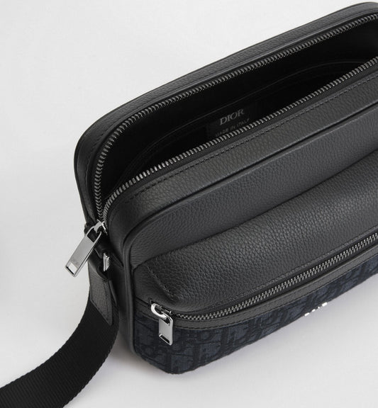 DIOR Rider 2.0 Zipped Messenger Bag Beige and Black Dior Oblique